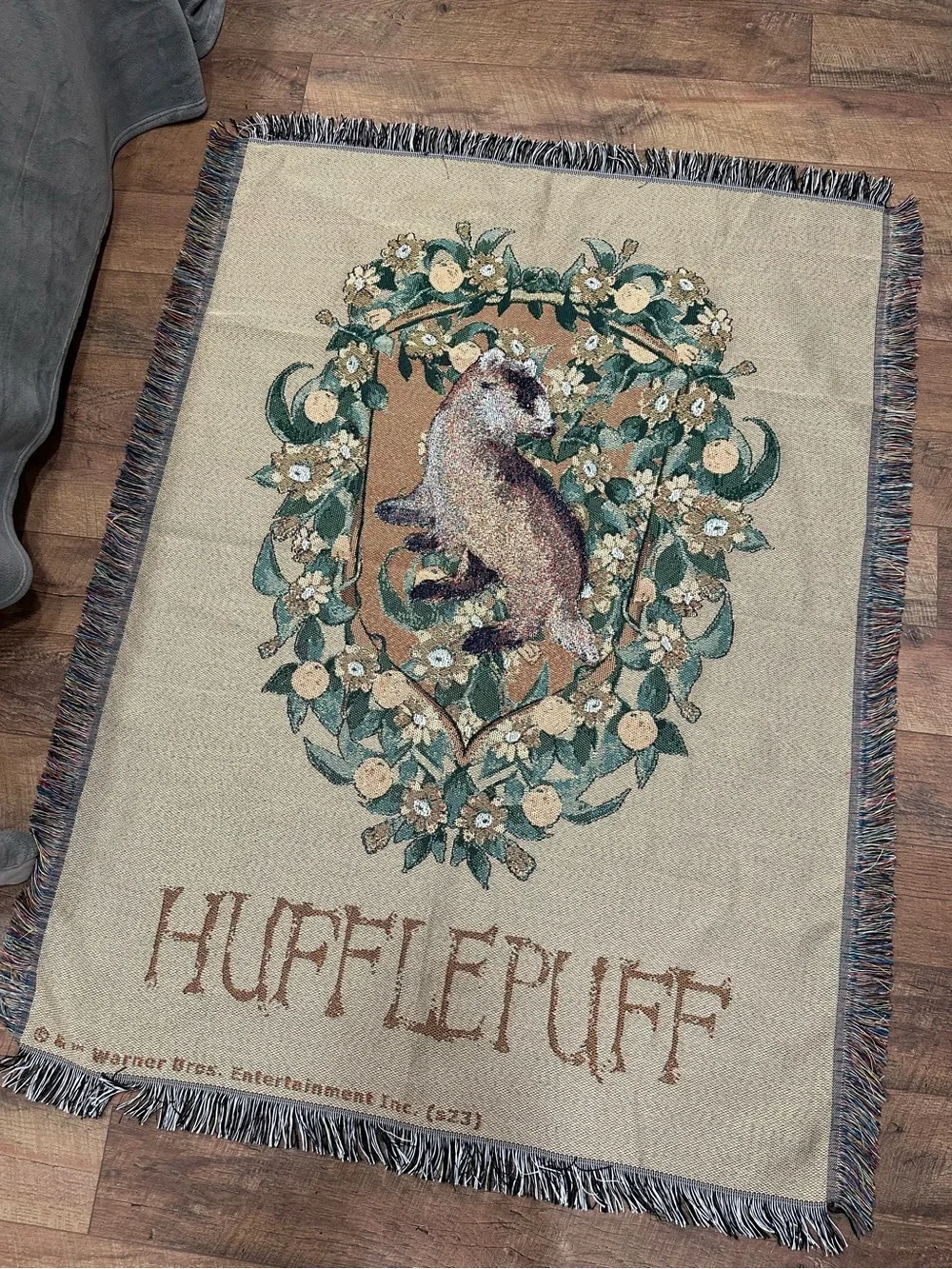 Hufflepuff Crest Woven Wall Tapestry - Cream and Green